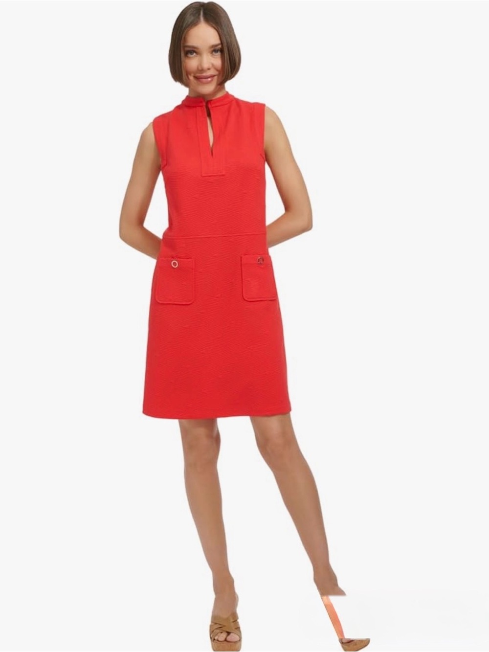 Tommy Hilfiger Bright Orange/Red Textured Sleeveless Mini Dress Size 4